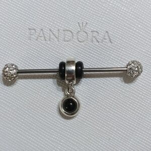 Pandora Vintage Silver Onyx Dangle Charm